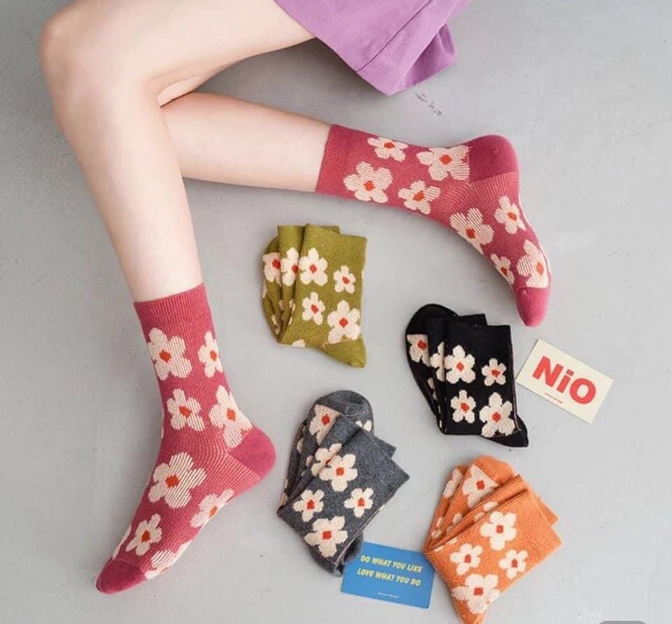 5 Pairs Winter Big Flower Design Cotton Socks` - ROJOO SHOP