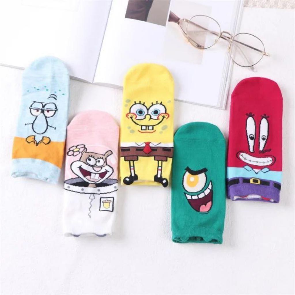 5 Pairs Sponge Bob Design Ankle Cotton Socks - ROJOO SHOP